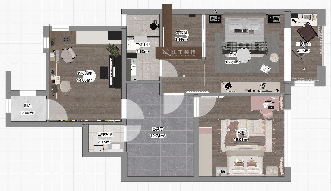 蒋琛｜泰山鲁能七号院6-205-280㎡-现代简约风格｜复式｜4室2厅3卫｜毛坯装修｜定制家｜全包40万｜00_06二层平面彩图